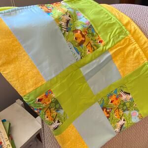 Baby Blanket Handmade Jungle Animal Theme Color Block Green Blue Yellow New